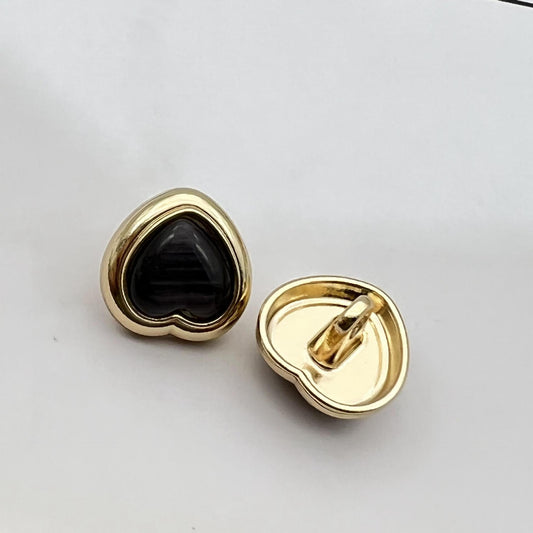 12.5mm Heart Shaped Pearlized Resin Metal Shank Buttons 50PCS Gold Black