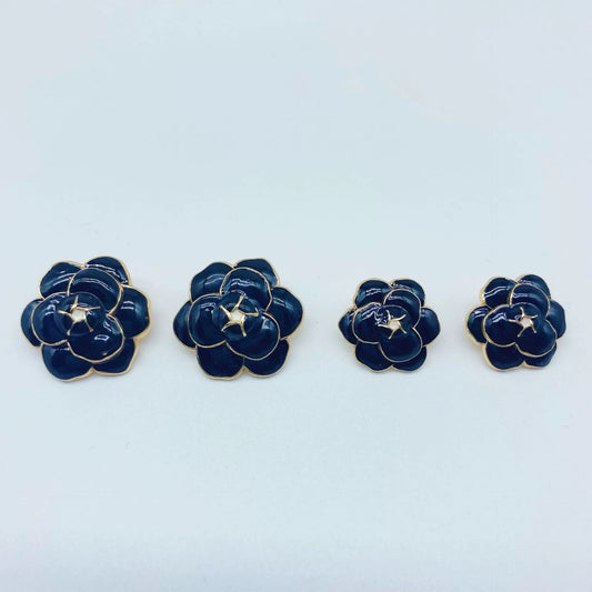 23mm Black and White Camellia Metal Buttons for Sweaters 50pcs Black