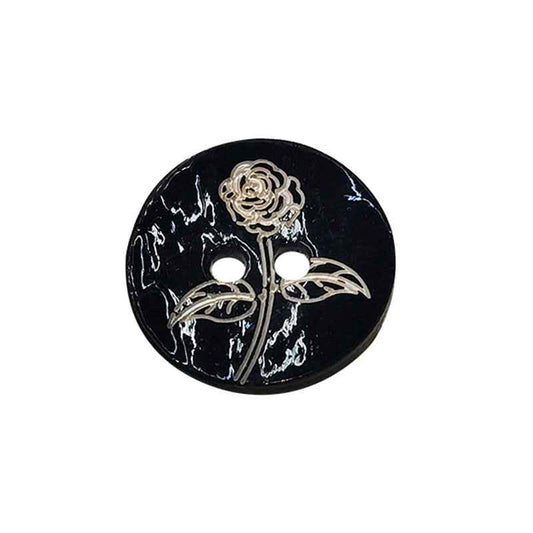 24L (15mm) Black Printed Mother of Pearl Shell Buttons 100pcs
