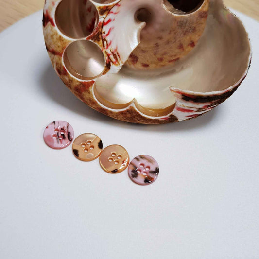 18L Orange Pink Wide-Rim 4-Hole Mother of Pearl Shell Buttons 100 Pack
