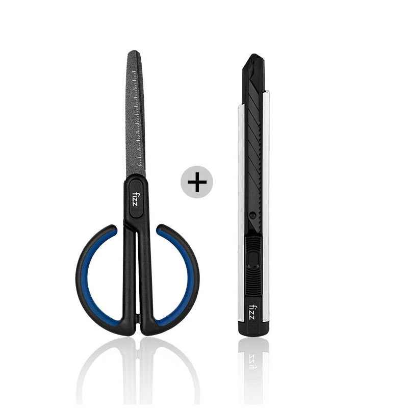 Fizz Non-Stick Teflon Scissors with Scale & Utility Knife Navy