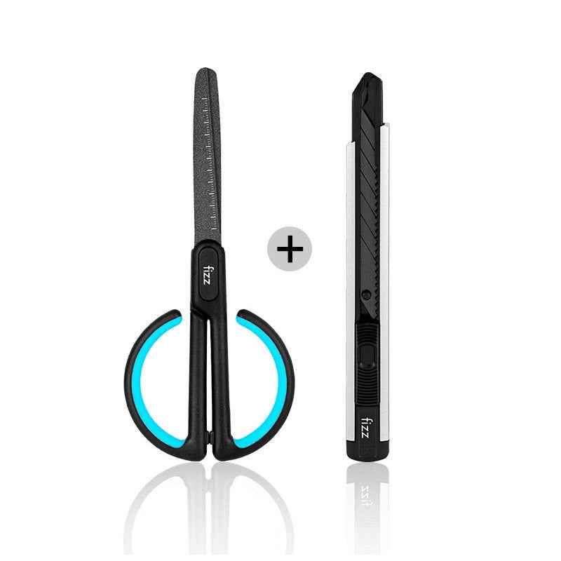 Fizz Non-Stick Teflon Scissors with Scale & Utility Knife Blue