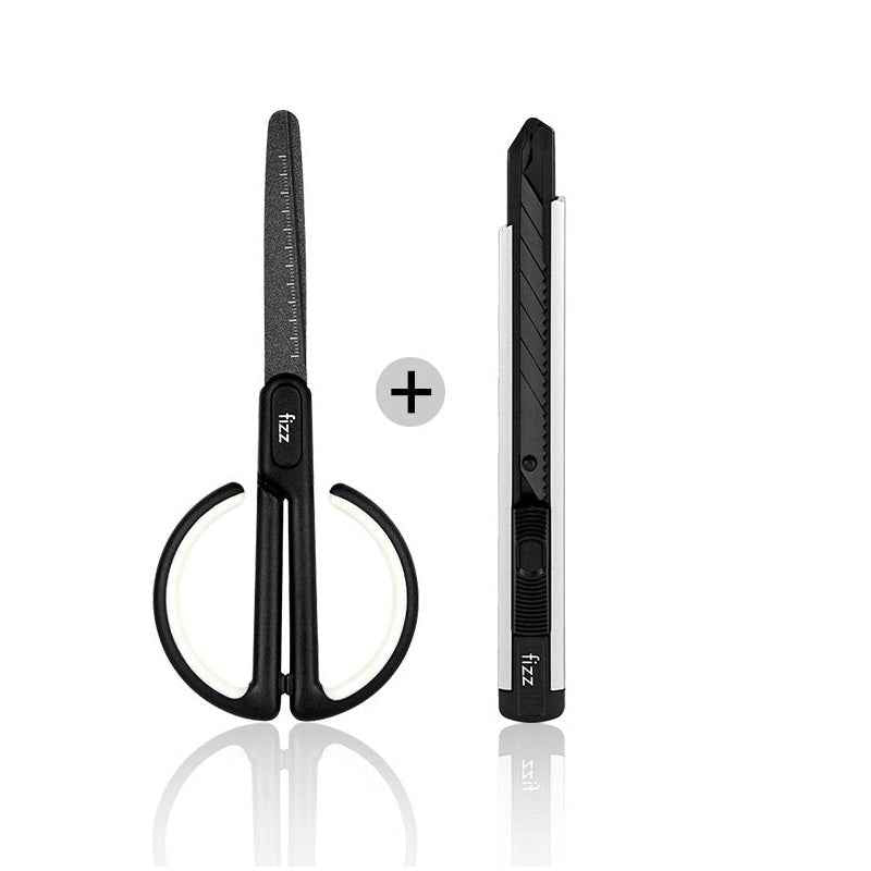 Fizz Non-Stick Teflon Scissors with Scale & Utility Knife White