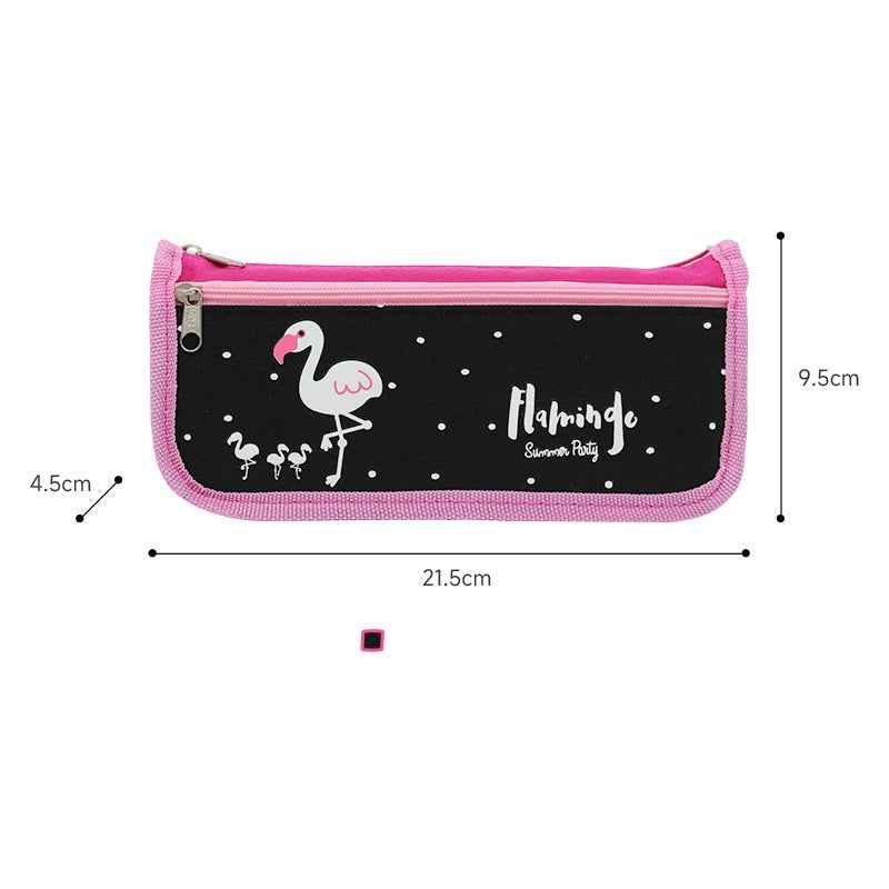 Cute Flamingo Print Double Zipper Pencil Case Stationery Organizer