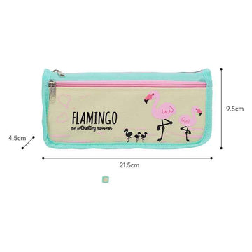 Cute Flamingo Print Double Zipper Pencil Case Stationery Organizer