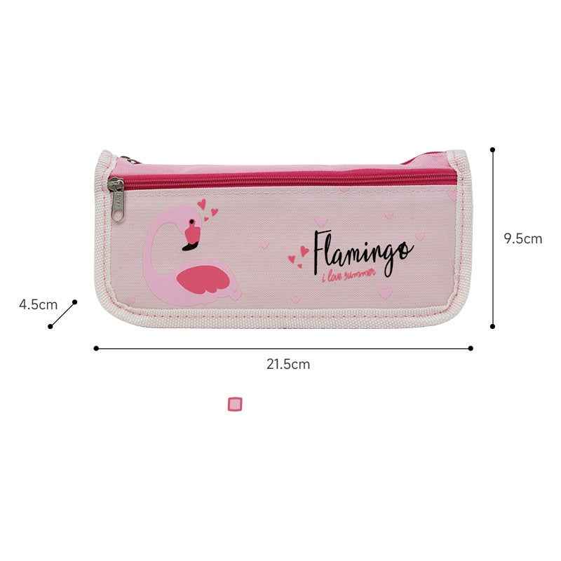 Cute Flamingo Print Double Zipper Pencil Case Stationery Organizer