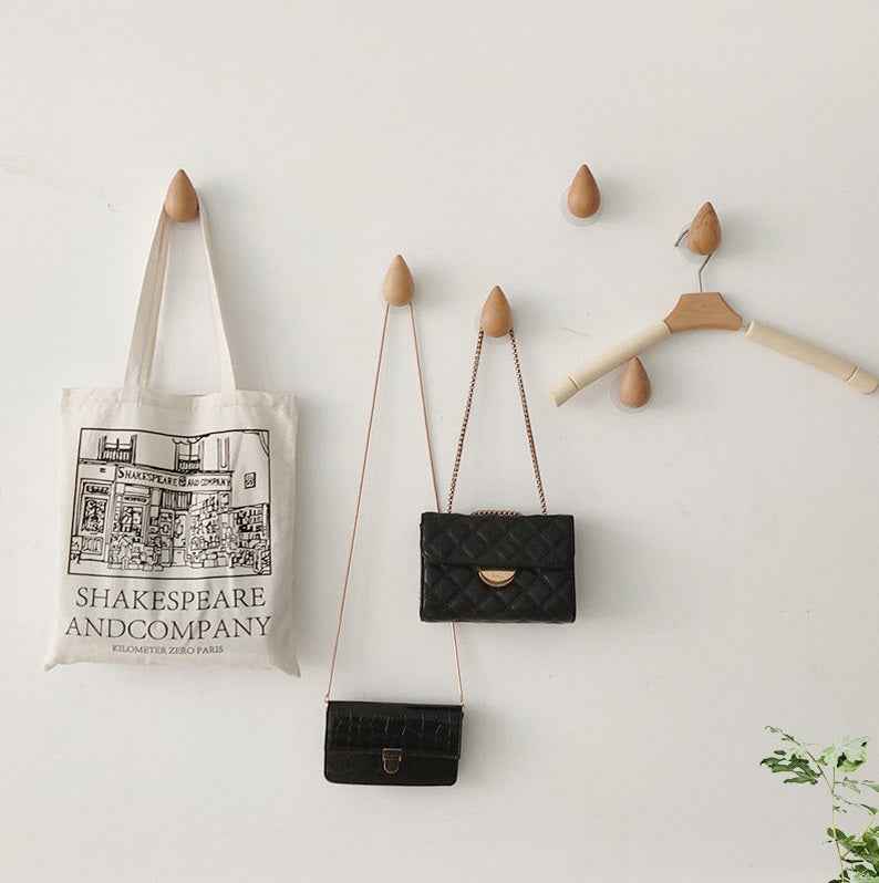 Wooden Droplet Wall Hooks for Coat Hat 3 Pack