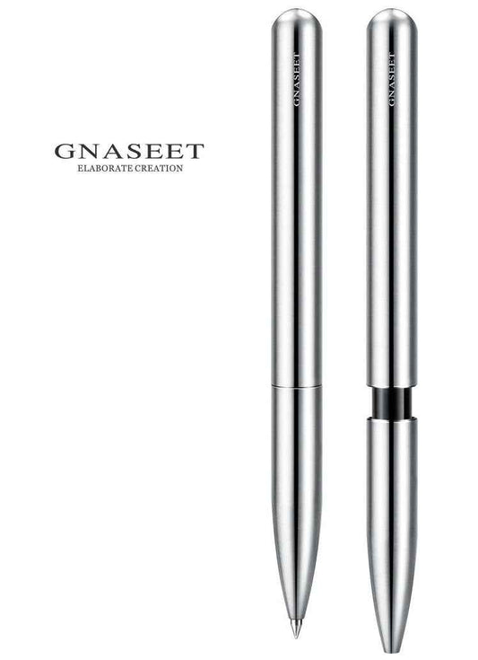 GNASEET Silver Stainless Steel All-Metal Ballpoint Pen Retractable