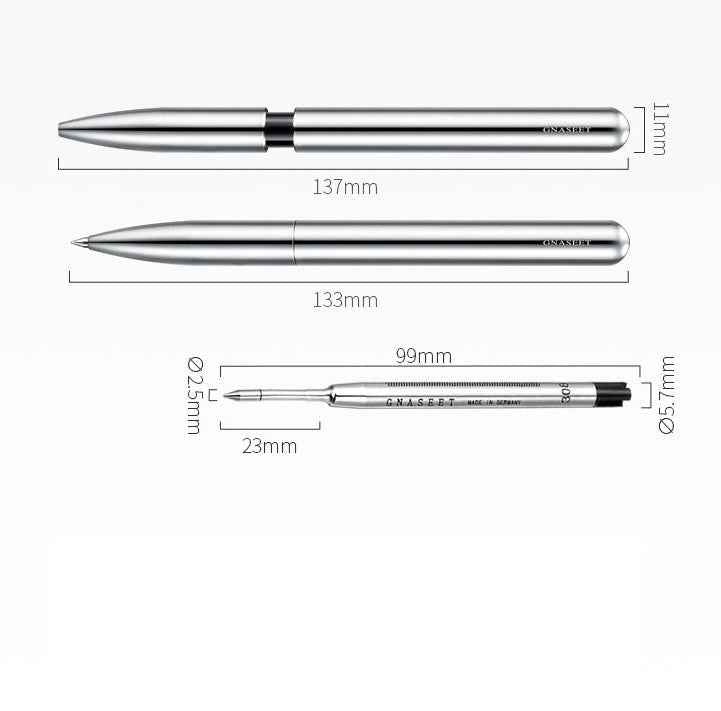 GNASEET Silver Stainless Steel All-Metal Ballpoint Pen Retractable