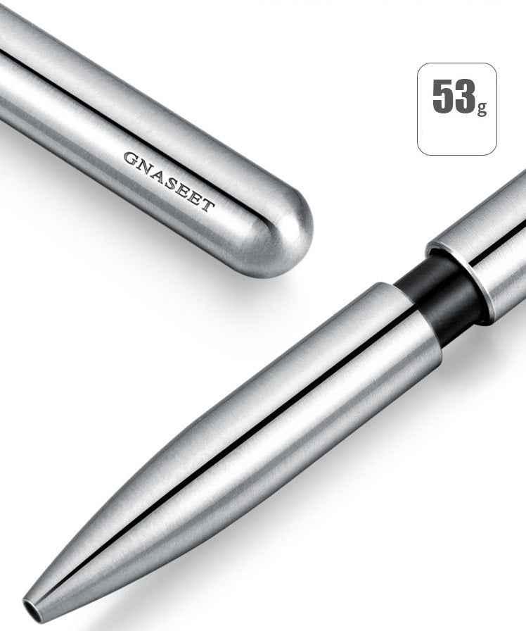 GNASEET Silver Stainless Steel All-Metal Ballpoint Pen Retractable