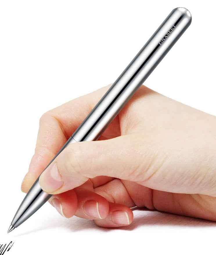 GNASEET Silver Stainless Steel All-Metal Ballpoint Pen Retractable