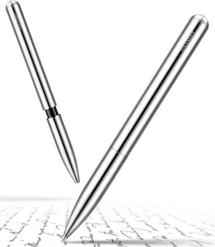 GNASEET Silver Stainless Steel All-Metal Ballpoint Pen Retractable