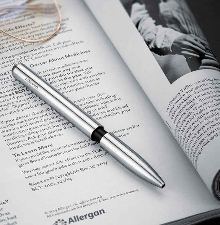 GNASEET Silver Stainless Steel All-Metal Ballpoint Pen Retractable
