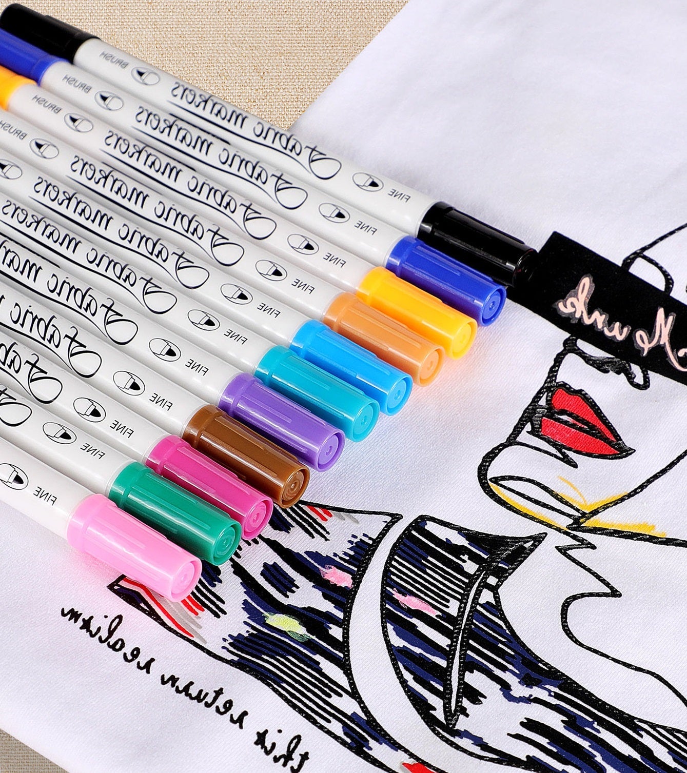 Guangna Fabric T-Shirt Marker Brush Fine Dual Tips 24 Color