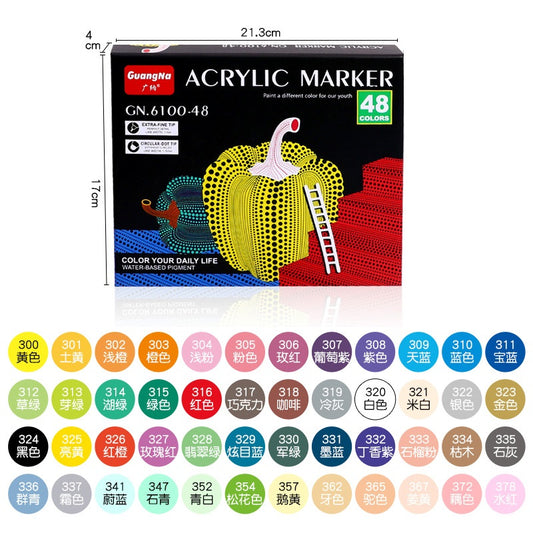 Guangna 48 Colors Acrylic Paint Markers Dual Tip(1-5mm)