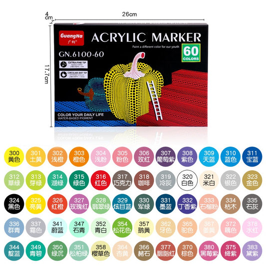 Guangna 60 Colors Acrylic Paint Markers Dual Tip(1-5mm)