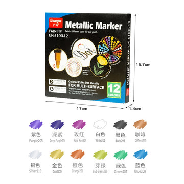 Guangna 12 Colors Metallic Paint Twin Marker Pens with Dot and Fine Tip