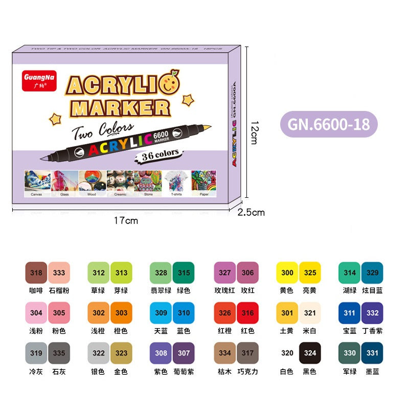 Guangna Acrylic Paint Marker Pens 36 Colors,Dual Brush Tip