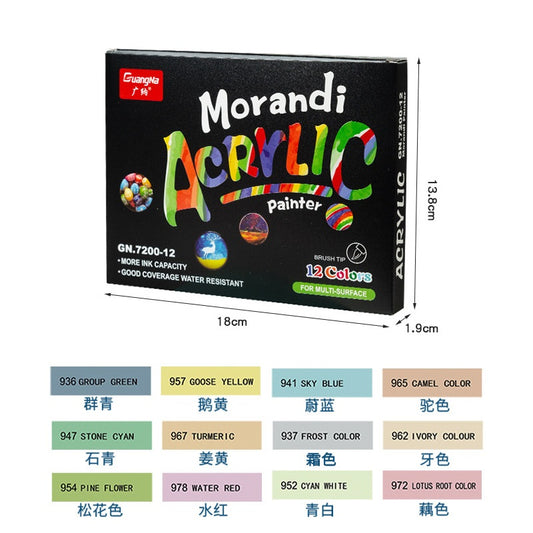 Guangna Morandi Acrylic Painter Marker Pens Brush Tip 12 Colors