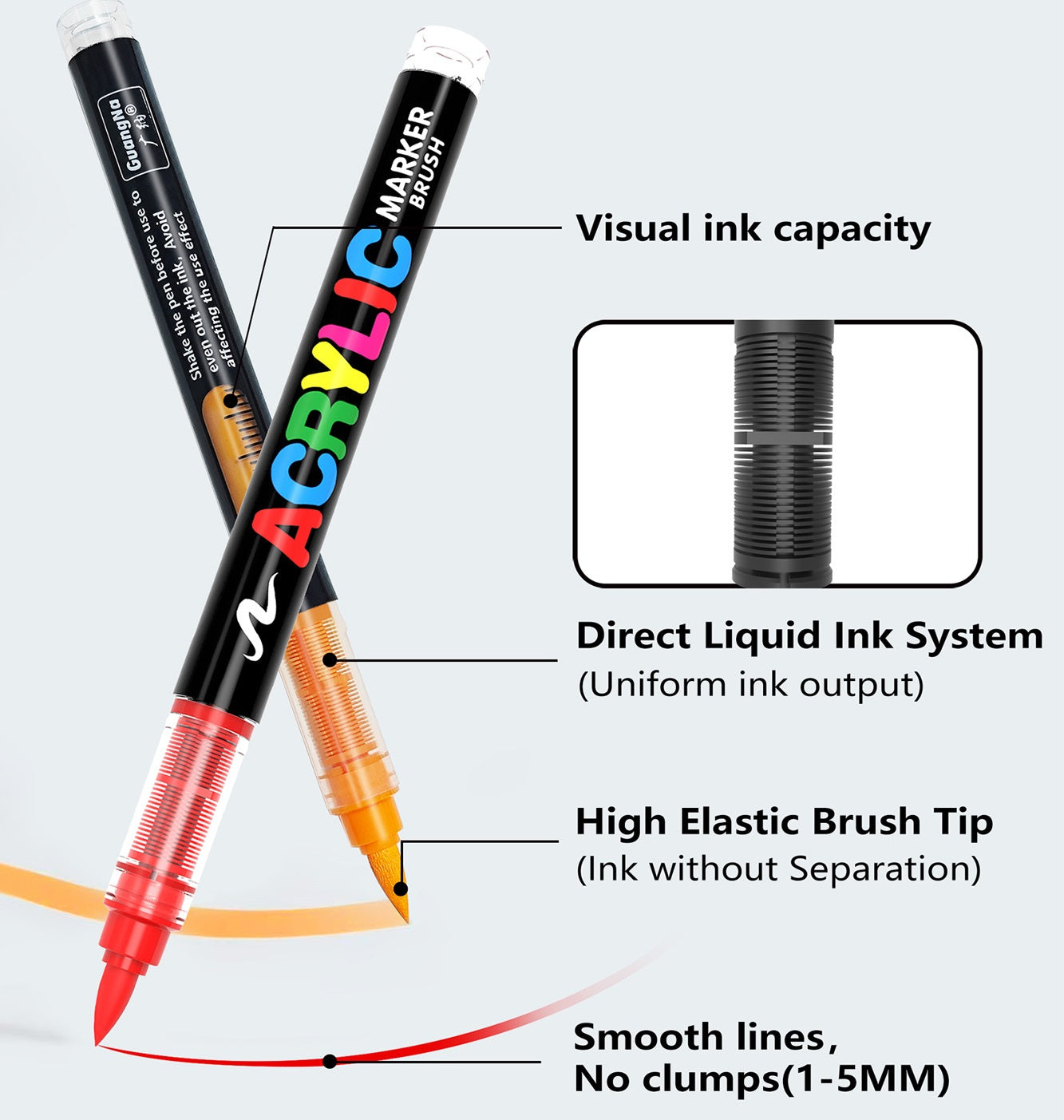 GuangNa GN8101 Soft Brush Acrylic Marker Set 168 Colors