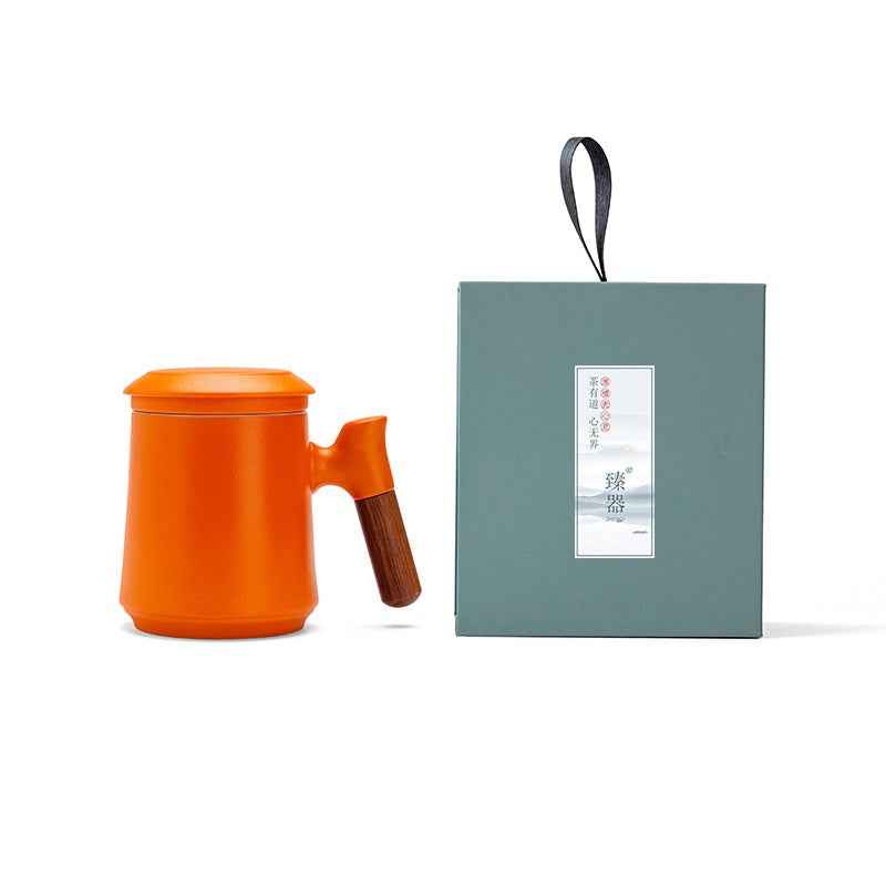 Gradient Tea Cup Mug with Infuser and Lid, 14.5oz Wood Handle