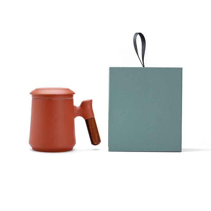 Gradient Tea Cup Mug with Infuser and Lid, 14.5oz Wood Handle
