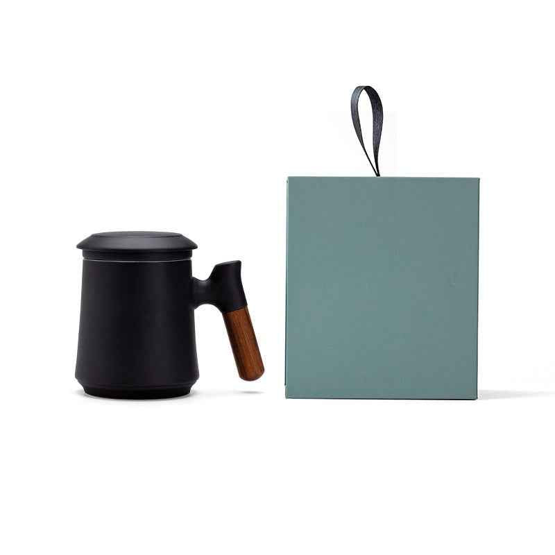 Gradient Tea Cup Mug with Infuser and Lid, 14.5oz Wood Handle