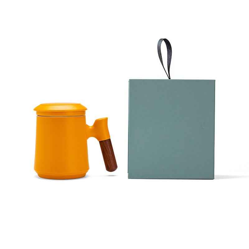 Gradient Tea Cup Mug with Infuser and Lid, 14.5oz Wood Handle