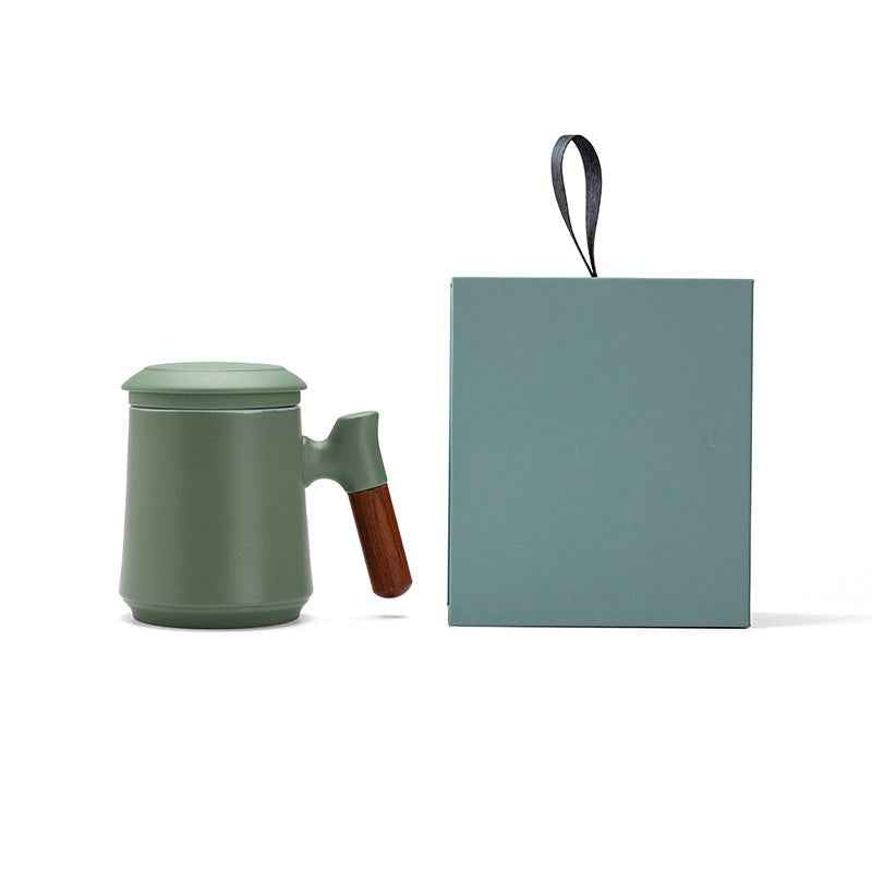Gradient Tea Cup Mug with Infuser and Lid, 14.5oz Wood Handle