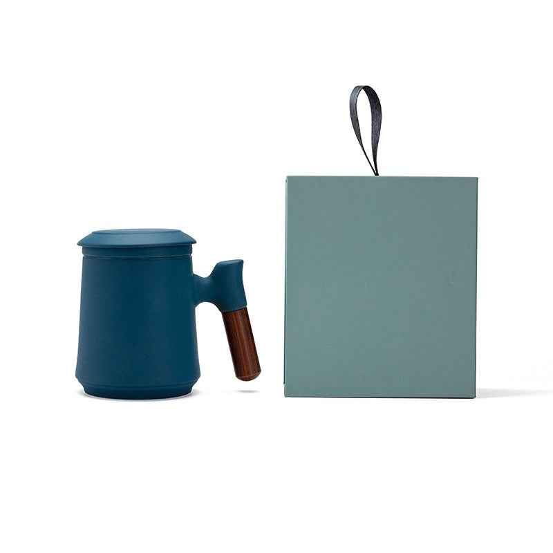 Gradient Tea Cup Mug with Infuser and Lid, 14.5oz Wood Handle