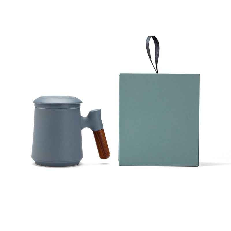 Gradient Tea Cup Mug with Infuser and Lid, 14.5oz Wood Handle