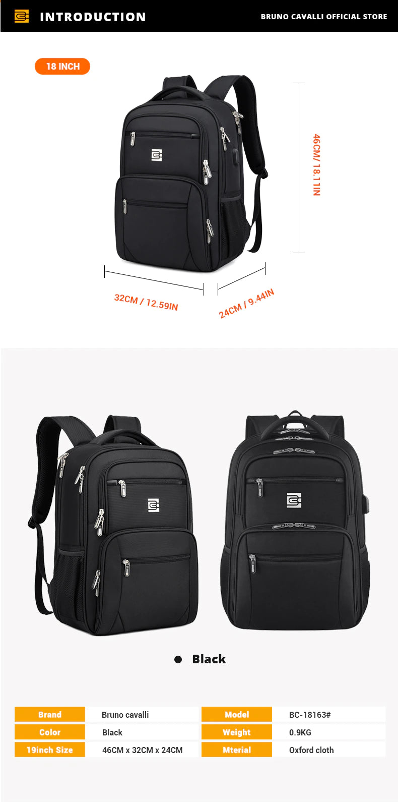 Bruno Cavalli Laptop Backpack for Men,Stylish College Bookbag for 15.6 Inch Laptop