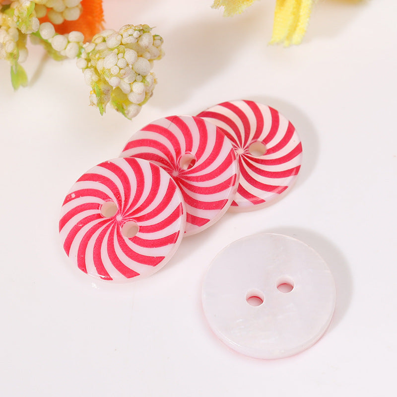 Zwei Rosenprint-Shell-Knöpfe und ein weißer Rücken, 12,5 mm, zwei Löcher