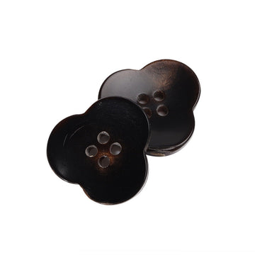 Coffee-brown flower-shaped 4-hole horn coat button, round petal design