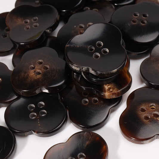 23mm Coffee-Colored Flower-Shaped 4-Hole Horn Coat Buttons