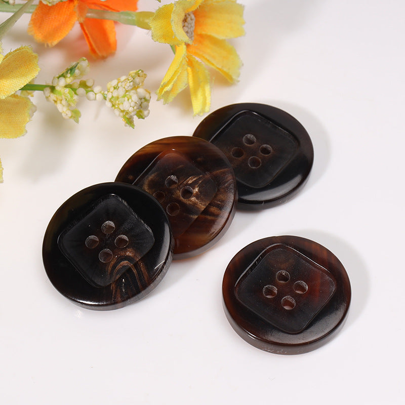 Set of horn buttons: coffee-brown and dark styles, each with 4 holes