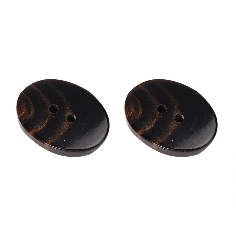 23mm oval two-hole horn button, dark coffee color (pair shown).