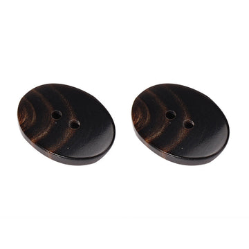 23mm oval two-hole horn button, dark coffee color (pair shown).