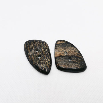 28mm horn-style triangle coat buttons, two-hole, dark with gold flecks