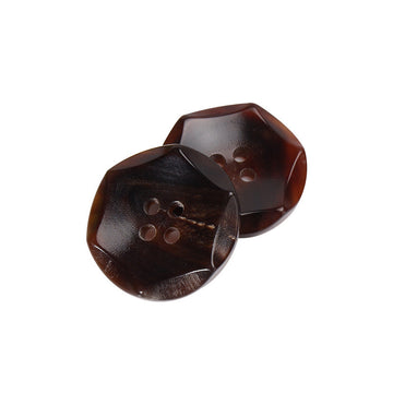 23mm coffee-brown hexagonal buttons with four holes, two visible
