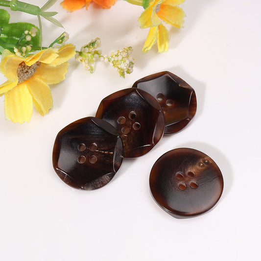 23mm Hexagonal Four-Hole Coffee-Colored Horn Buttons 10pcs