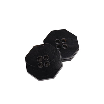 Black octagonal 4-hole horn button, 20mm (12-pack), front view