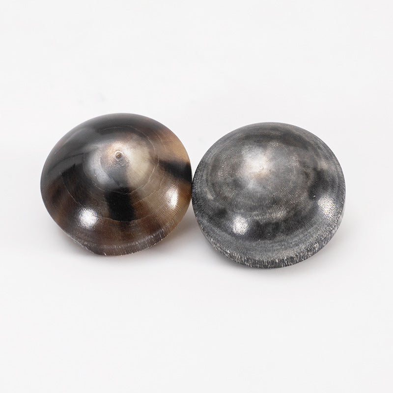 Two vintage horn shank buttons, 20mm, brown and grey domed backs with center holes