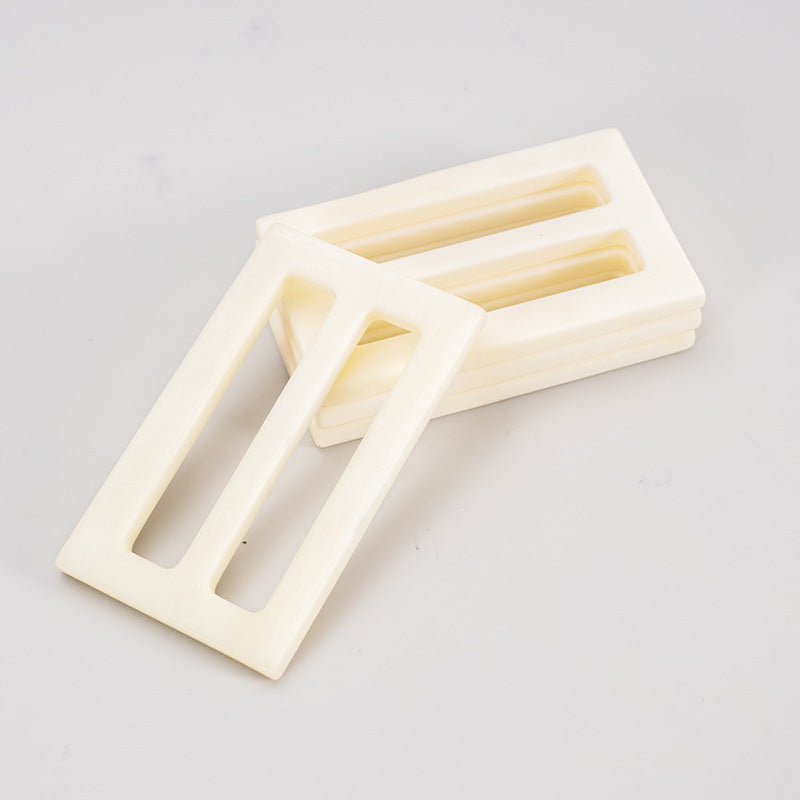 Set of 2 white bone belt adjuster buckles, rectangular frames with two slots