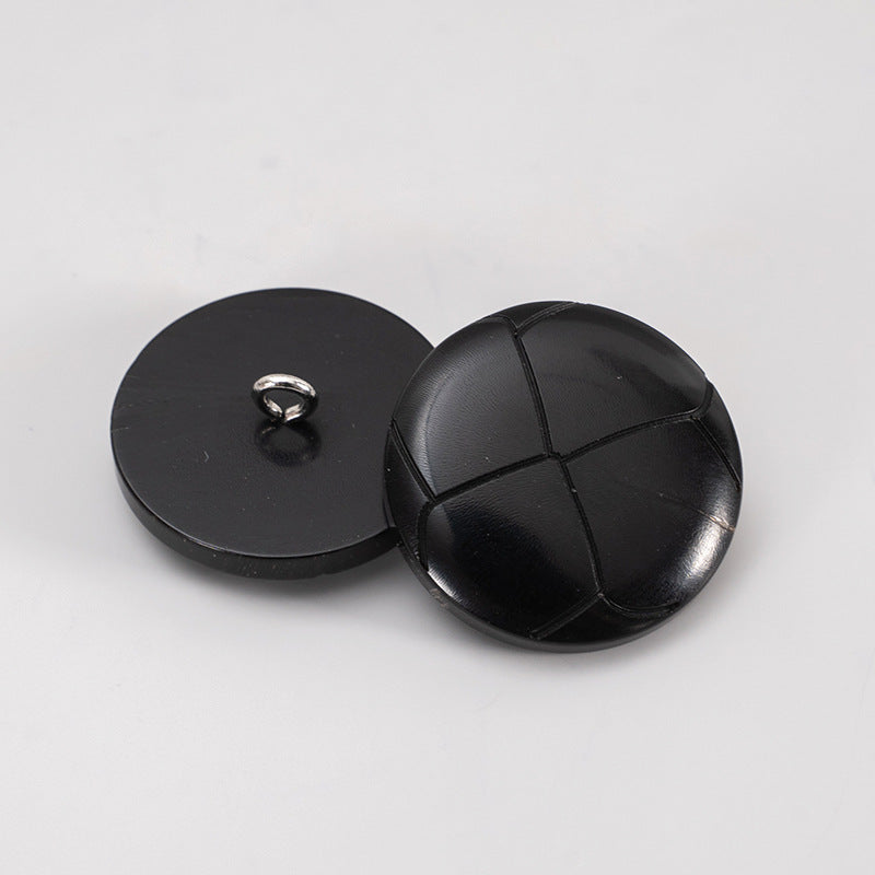25mm black round buttons, back view showing metal shank loop
