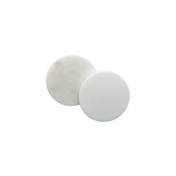 White round-edge bone buttons showing shank stems (pair)