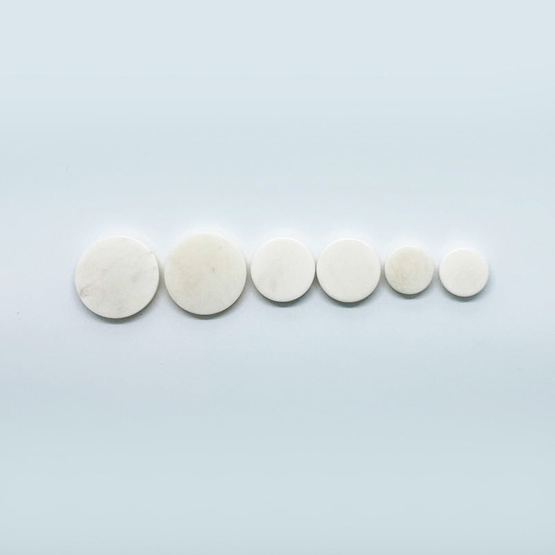 White round-edge bone buttons set of 6 in mixed sizes