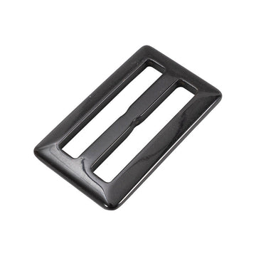 Black horn coat belt adjuster buckle, rectangular frame with two slots
