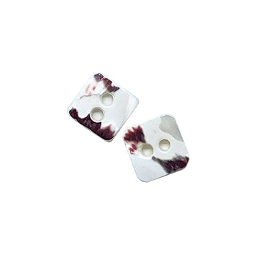 Natural conch shell square buttons, two-hole design, purple marbled accents (2 shown)