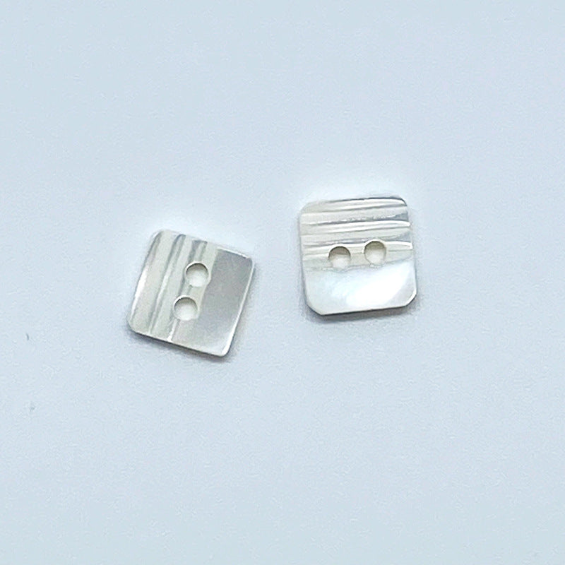 Conch shell square buttons, two-hole front and back views with ridged edges (2 pcs)